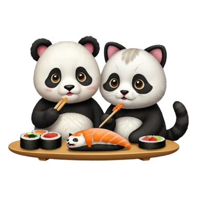 panda and cat eatting sushi sticker