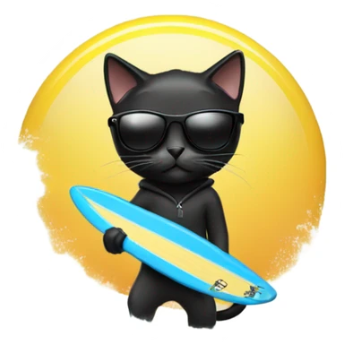 Black cat wearing sunglasses while surfing while wearing a hoodie  sticker