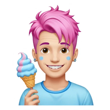 happy colorful haired man made out of cotton candy with braces and tattoos and just face not holding anything sticker