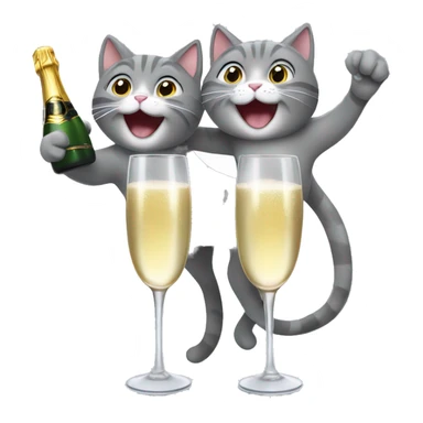 two gray cats cheerings champagne sticker