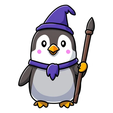 penguin wizard with a staff and hat sticker