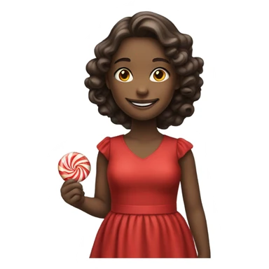 smiling girl in red dress with candy background sticker