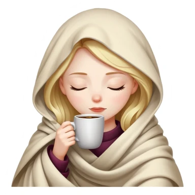 girl inside a blanket sipping coffee eyes closed sticker
