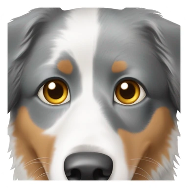 Australian shepherd dog with tri half right eye, white left side, white left ear sticker