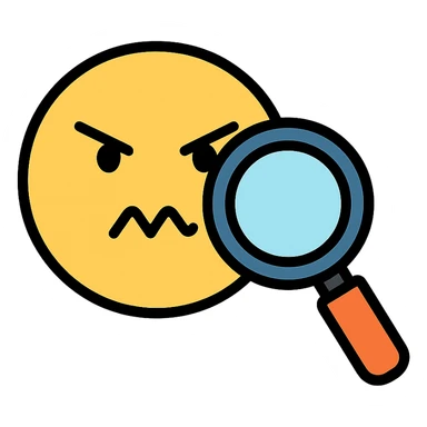 magnifying glass over a suspicious face icon sticker