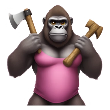 Pink buff gorilla holding a axe with glitter sticker