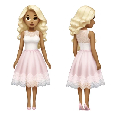 Heavy white blonde coquette dress, light pink cloth and white lace sticker