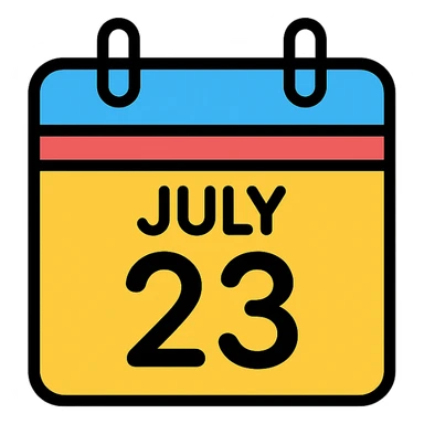 calendar page with July 23 in bold, minimal style sticker