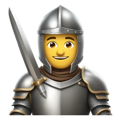 a smiling knight with full armor, holding a sword, half body sticker