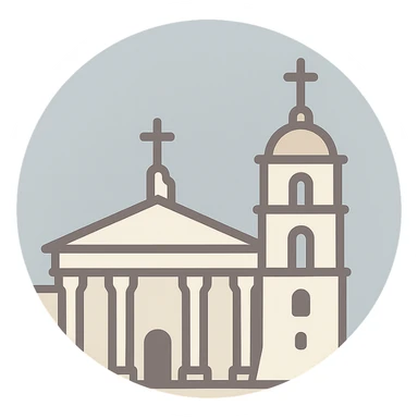 Vilniaus katedros fasadas, stylized, Discord role icon, light colors, no text, minimalist design sticker