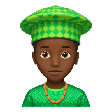 Create me an emoji of a beautiful cool Young Nigerian prince wearing a neon green gradient African patterns with a Nigerian-inspired hat sticker