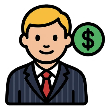 stylized venture capitalist emoji, inspired by Wall Street, pinstripe suit, dollar sign background sticker