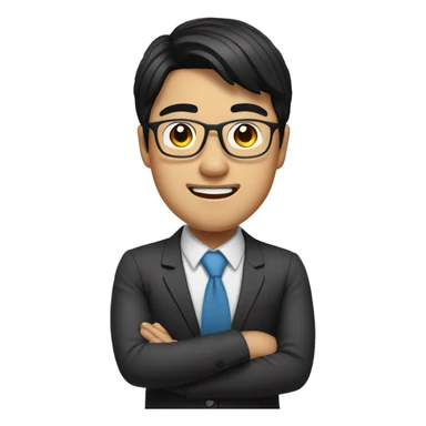 Asian man with black hair, glasses and braces  sticker