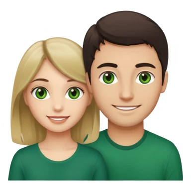 A girl with green eyes and dark hair with her boyfriend with light brown eyes and dark blonde hair and a cavanhaque sticker