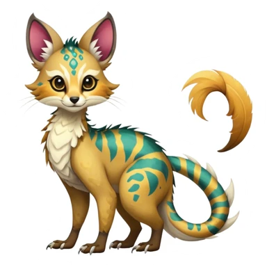 Feral Rare Fantasy vibrant tropical Vernid-Trico-species-creature by LiLaiRa, random markings, tufted tail, tufted ears, full body sticker