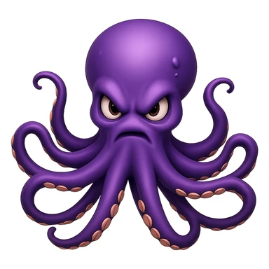 Remove the nose, make the octopus look scary, keep the purple color, with no background. Maintain the original style and details of the octopus while making it look scary and purple. sticker