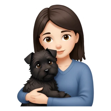 Brunette girl with black cairn terrier hug sticker