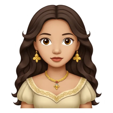 Tan Filipino woman with dark brown eyes and long dark wavy hair parted in the middle wearing a traditional filipiniana sticker