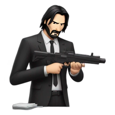 John wick is nervous in the job with gun sticker