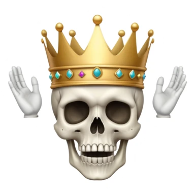 shocked skull with crown, hands raised to head in disbelief sticker