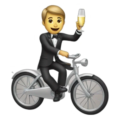 guy in a suit riding a too small kids bicycle and drinking champagne sticker