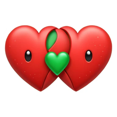 two hearts orbiting around each other like binary stars. one is red, the other is green sticker