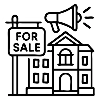 Ícono de real estate que refleje que tenemos un Marketing de lujo con Ejecución impecable, ya que las propiedades de nuestros clientes no solo se publican, sino que se les hace promoción activamente. Nuestro equipo especializado es experto en vender propiedades como lo hacen las marcas de lujo: con estrategia, estética y storytelling. sticker