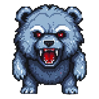 battle-scarred fluffy bear monster with fangs sticker