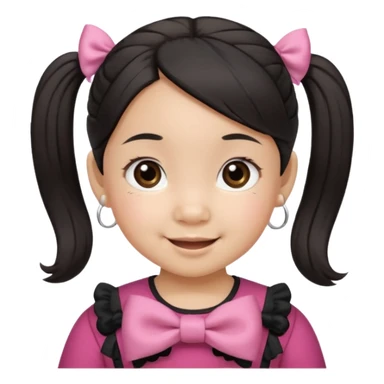 mixed toddler girl asian and american with bow pigtails, dark brown/black hair with big brown eyes emoji sticker