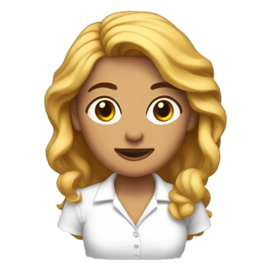 mujer trigeña con pelo cobrizo claro y corto. de cara redonda pero mandibula marcada. con camisa blanca sticker