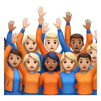 A cheering crowd within a circle of shades of orange and blue sticker