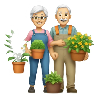 grandparents gardeners with plants sticker