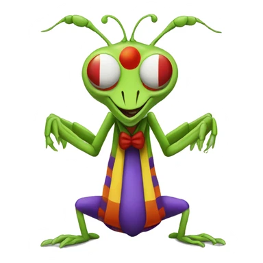 Praying mantis dressed as clown sticker