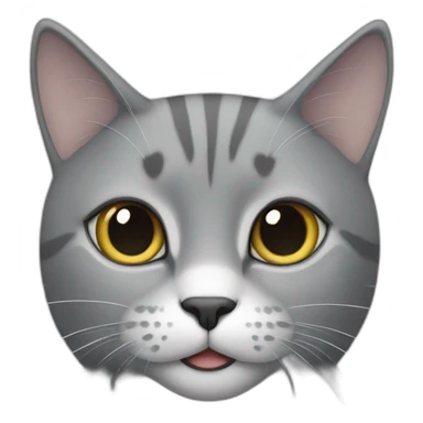 a grey cat with a white spot on its nose is playing sticker
