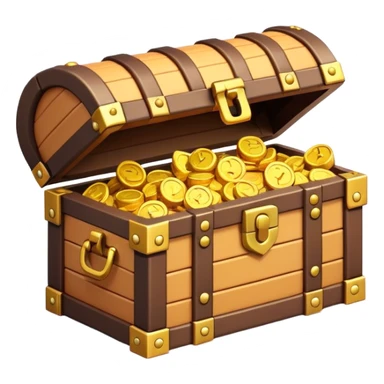 Clash of Clans aesthetic: Cinematic Playful Pixel 3D Treasure Chest Emoji, rendered in a 3D vector-style similar to standard emojis with minimal shading and bold, simplified shapes. A compact, distinct form with signature details, softly glowing with a pixelated adventure charm. Simplified yet unmistakably iconic, highly detailed and consistent, glowing with a soft radiance and high shine. Stylized with a touch of classic pixel-art charm and a soft glowing outline, capturing the essence of a beloved gaming relic with a friendly, playful manner! sticker