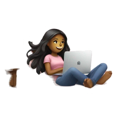 A girl on her bed, with her cat on her laptop sticker