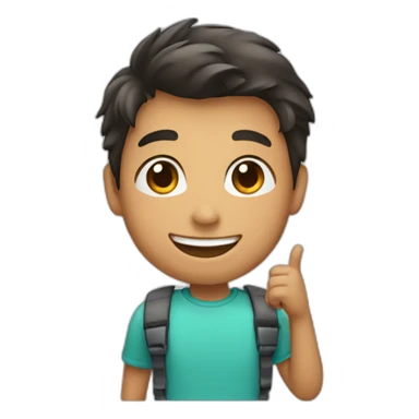 Boy smiling with left arm up sticker