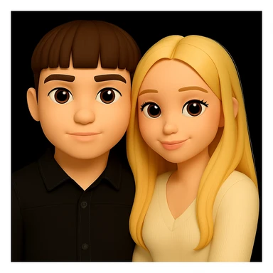 Adjust the skin color of the boy to match the skin tone of the girl next to him, preserving the 3d-emoji style and keeping all other details unchanged. sticker
