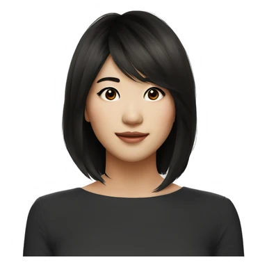 - Medium-length layered Asian hairstyle with side-swept bangs
- Messy, textured hair with natural volume
- Dark brown/black hair color sticker