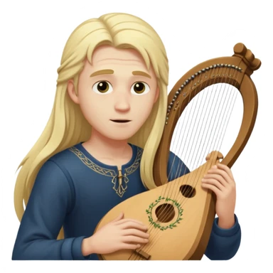 Man with long blonde hair playing a lyre in secret sticker
