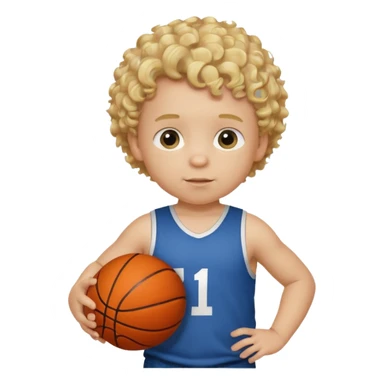 a baby boy with curly blonde hair holding a basketball. his shirt says i love cooke sticker