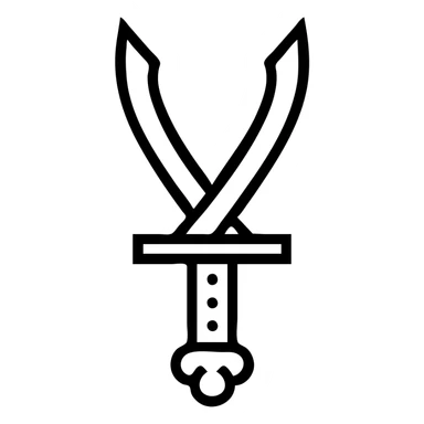 stylized icon of Zulfiqar, the legendary bifurcated sword with a split tip and decorative handle, simple bold silhouette sticker