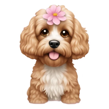  Cavapoo with light pink flower  sticker