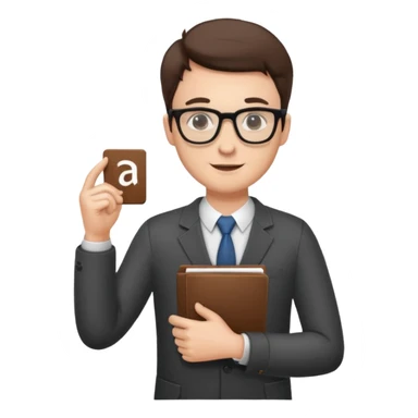 confident man with glasses showing a pitch deck sticker