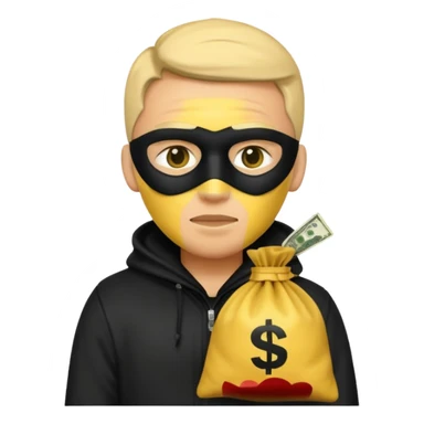 Ladrão com saco de dinheiro emoji efeito Mandela com pele amarelo com apenas a cabeça e os ombros aparecendo sem mãos com apenas a cabeça e os ombros aparecendo sticker