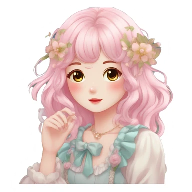 Gorgeous anime style lady with blushing face and accessories cottagecore fairycore  Kawaii anime colorful pearly romantic simplistic aesthetic trending stylea sticker