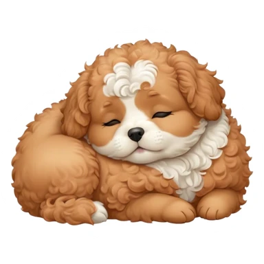 Cinematic Chubby Sleeping Cavoodle Portrait Emoji, Chubby and serene, with a round, cuddly build and a soft, curly apricot coat with subtle white patches, eyes gently closed in peaceful slumber, Simplified yet irresistibly endearing features, highly detailed, glowing with a gentle, dreamy glow, high shine, relaxed and content, stylized with a touch of whimsy, bright and heartwarming, soft glowing outline, capturing the essence of a blissfully sleepy companion, so comically serene it feels like it could roll out of the screen and snore with adorable charm! sticker