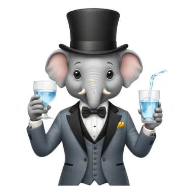 elephant wearing suit, bowtie and top hat, holding glass of water sticker