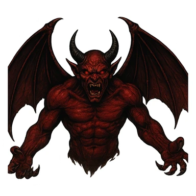 evil demon with bat wings, snarling face, dark red skin sticker