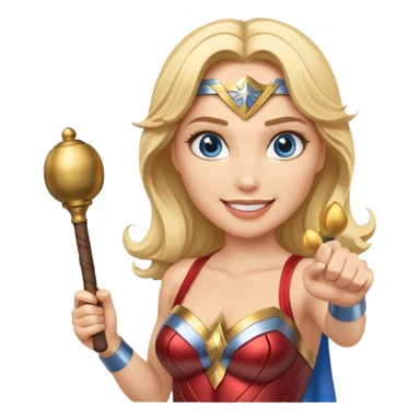 Blonde blue eyed Wonder Woman holding baton and bell sticker